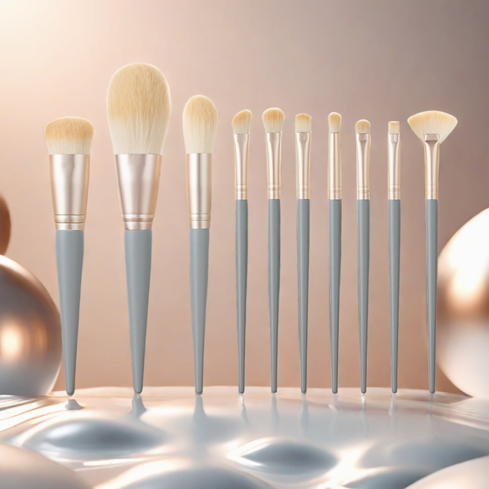 10 blue handle makeup brush set