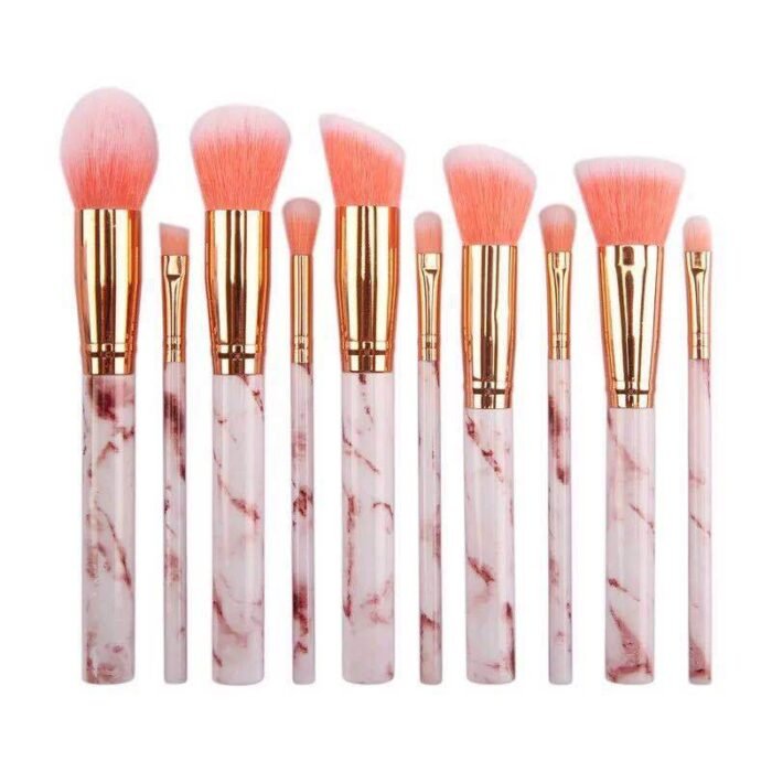 10 marble patterned handle makeup brush set