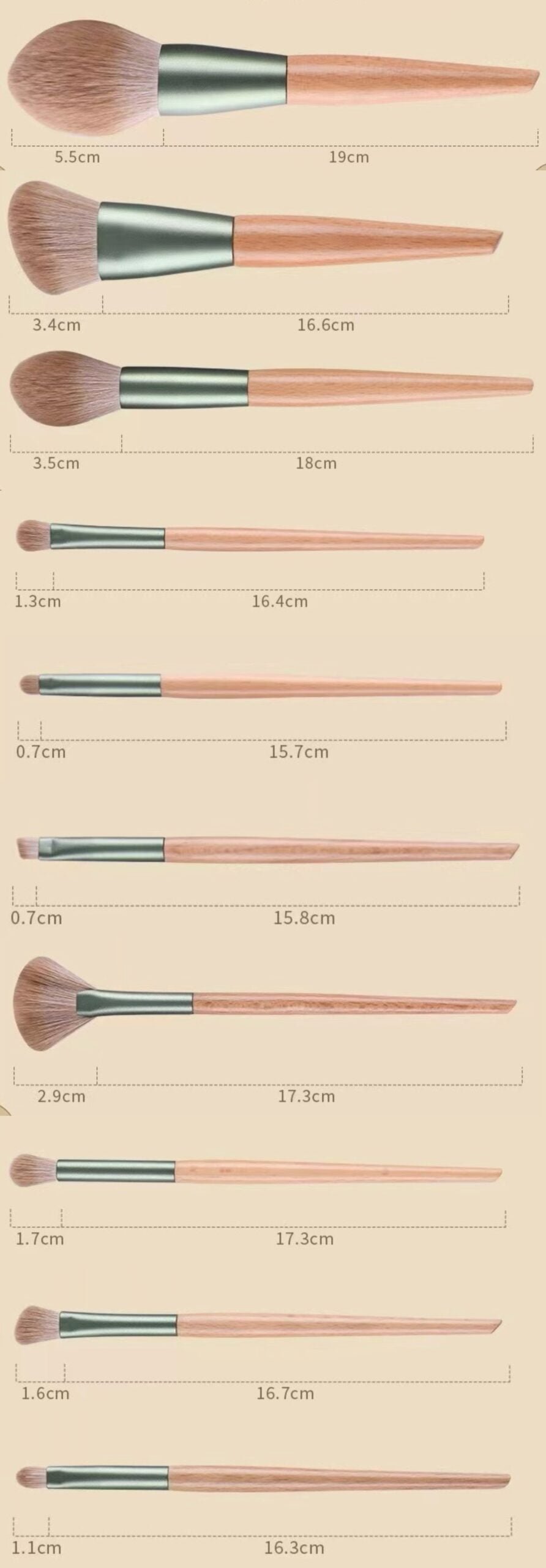 10pcs beech handle makeup brush set