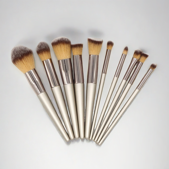 10pcs champagne gold makeup brush set