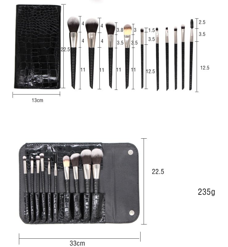 10pcs crocodile makeup brush set