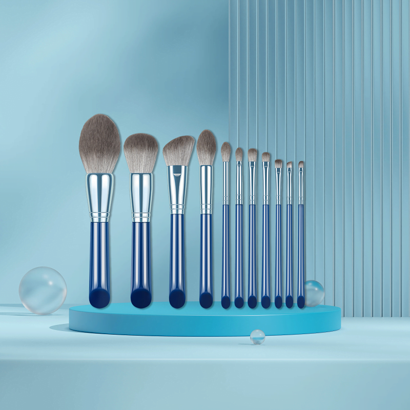 11 blue handle glossy makeup brush set