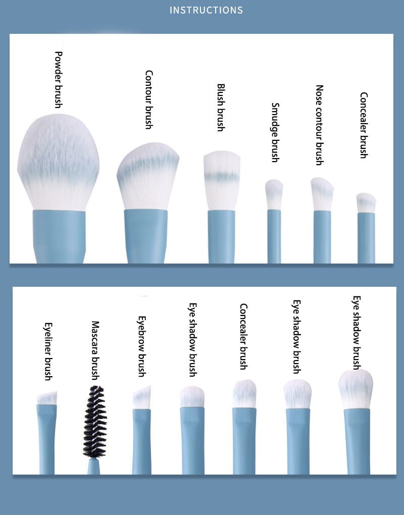 12pcs Sky Blue Makeup Brushes