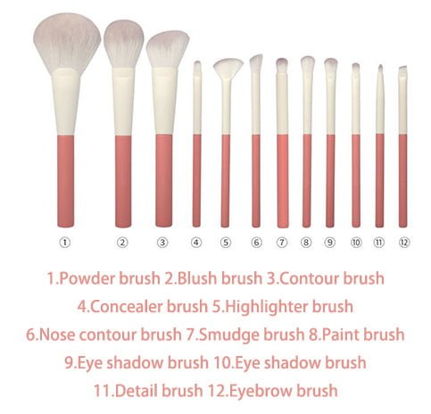 12pcs complete set of makeup brushes