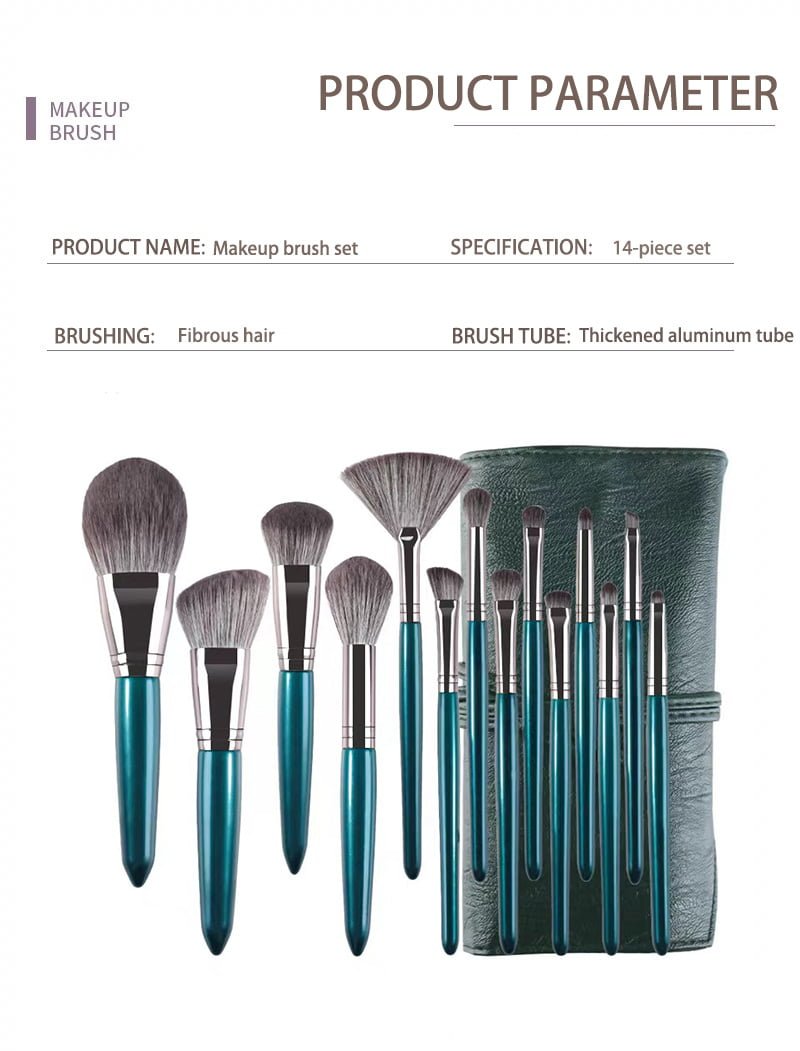 14pcs Dark Green Makeup Brushes