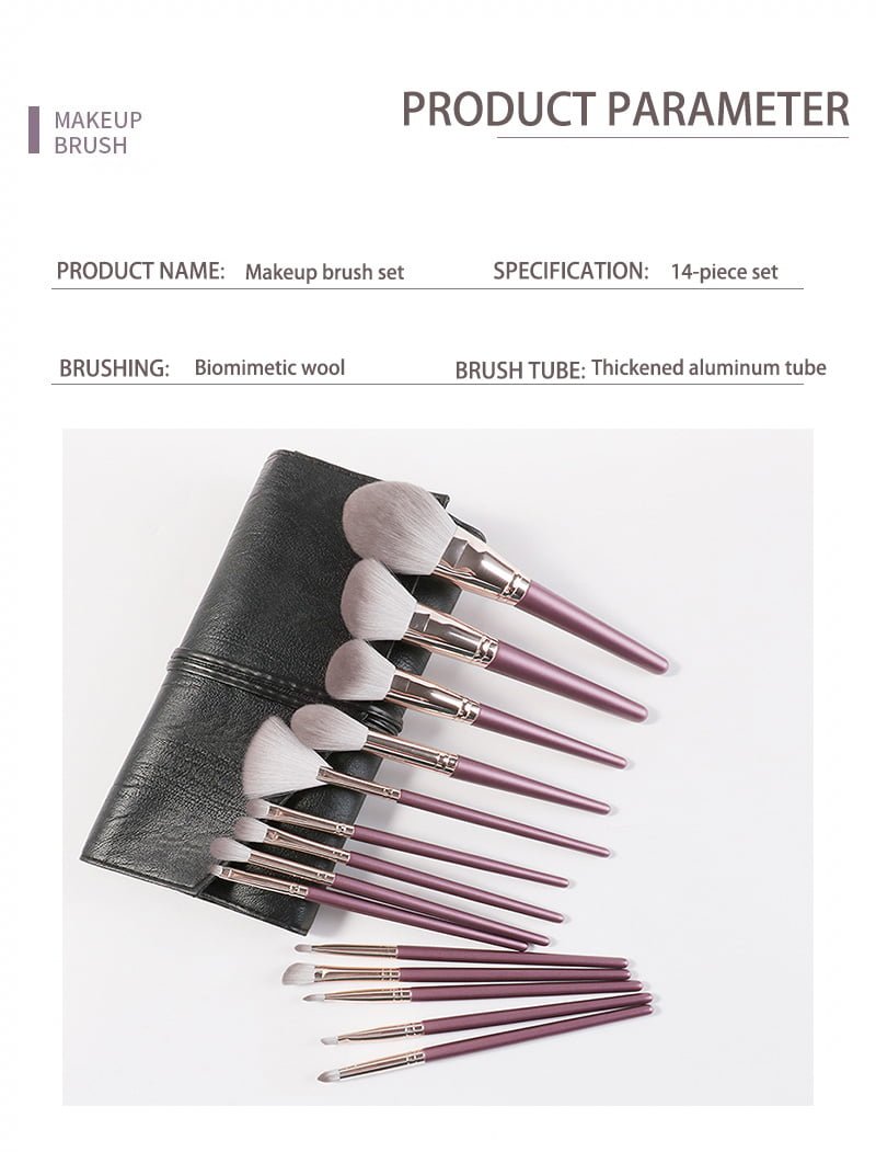 14pcs makeup brushes set with purple wood handle