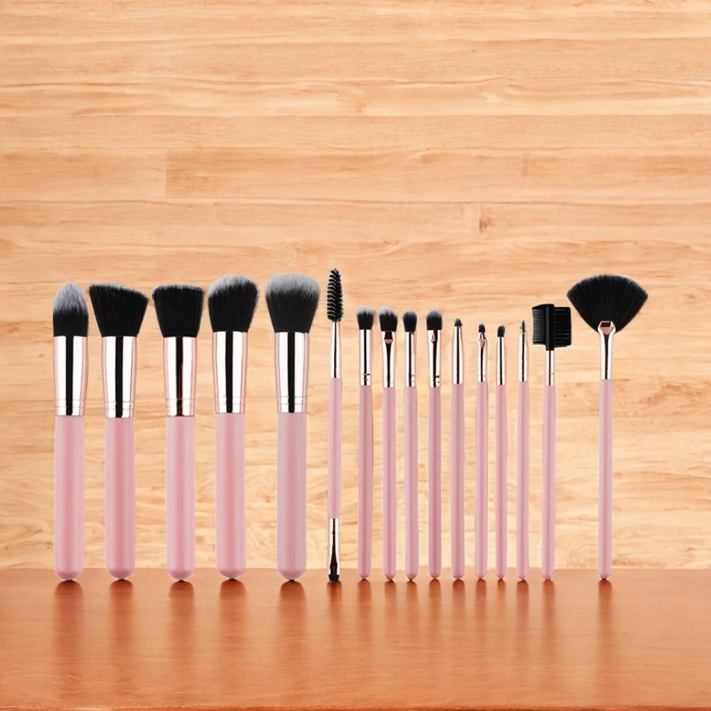 16pcs rose gold wood handle makeup brush