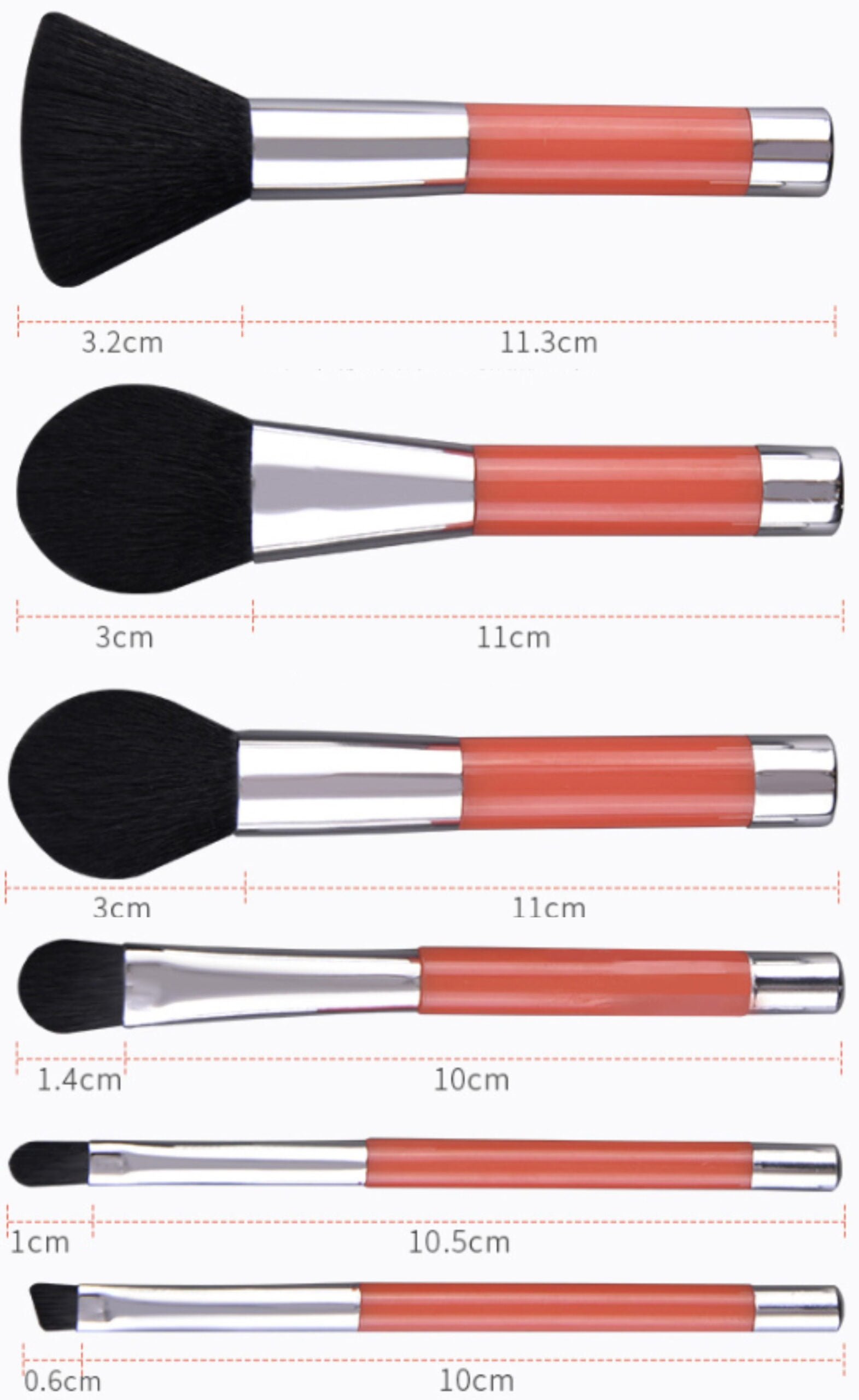 6 mini short pole makeup brushes