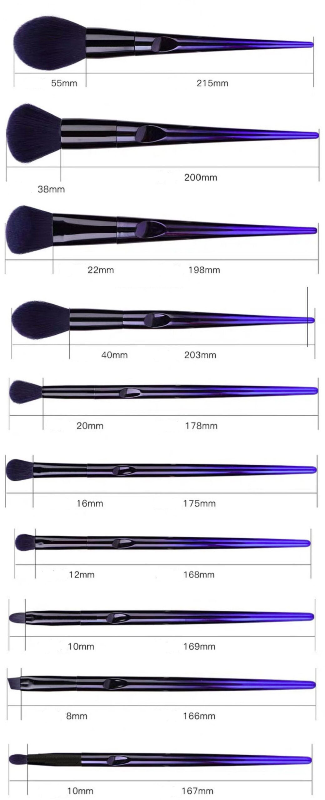 Gradient Plated Plastic Handle Makeup Brush Set