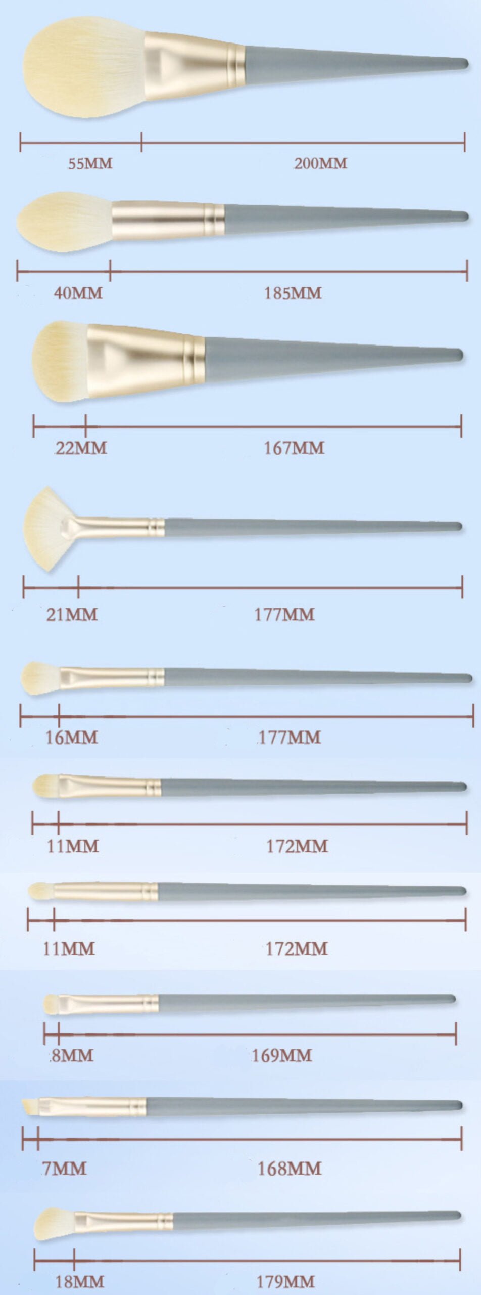 10pcs Portable Makeup Brushes