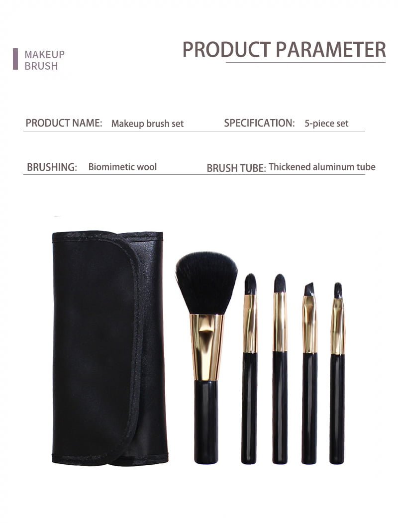 5pcs black makeup brush set with pu bag