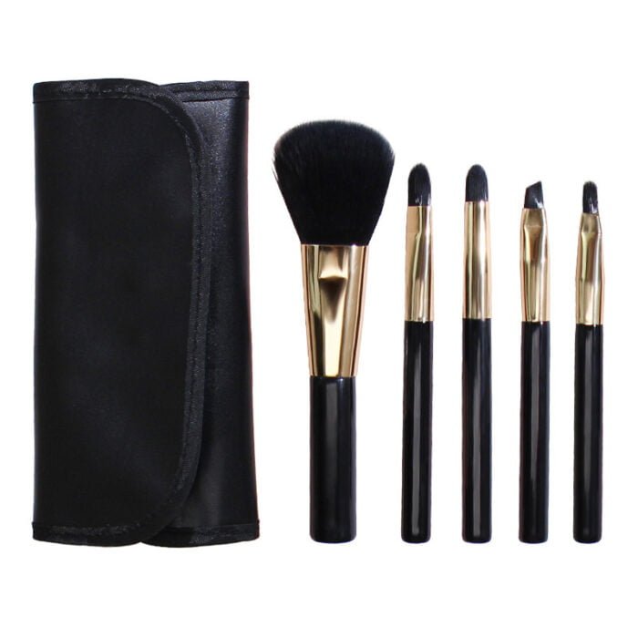 5pcs black makeup brush set with pu bag