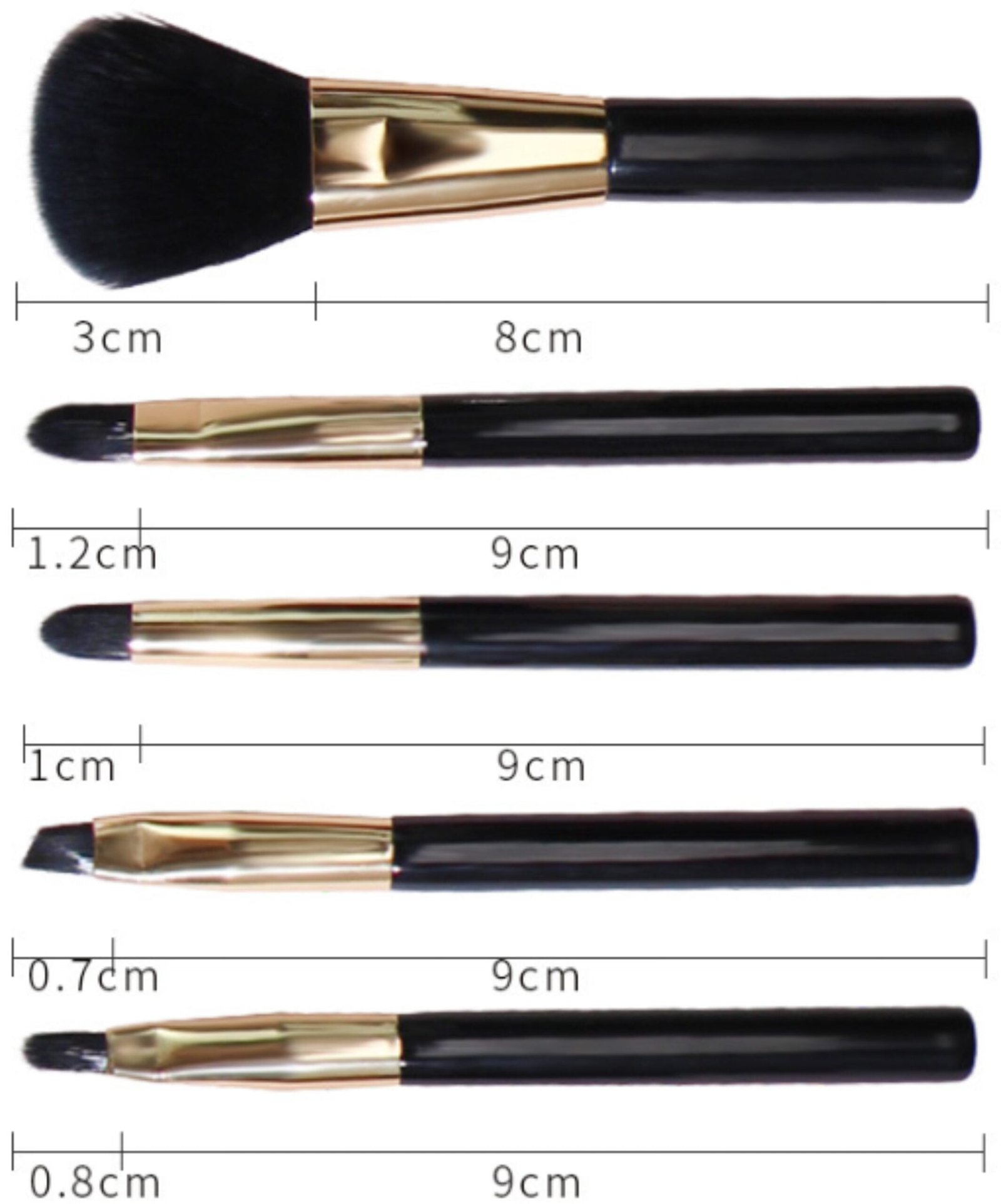 5pcs black makeup brush set with pu bag