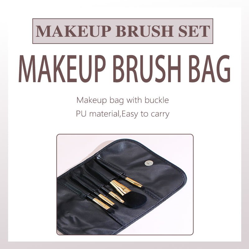 5pcs black makeup brush set with pu bag