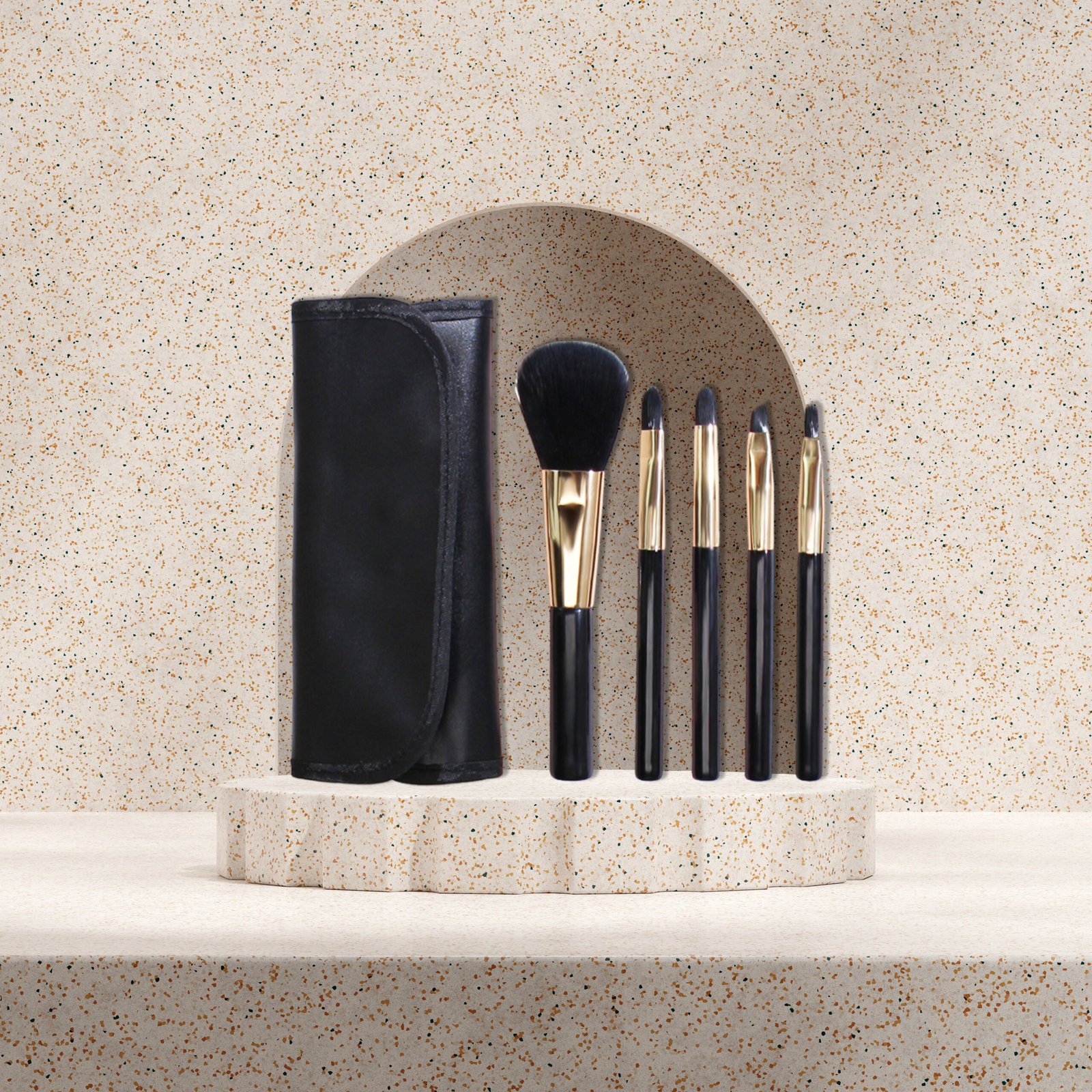 5pcs black makeup brush set with pu bag