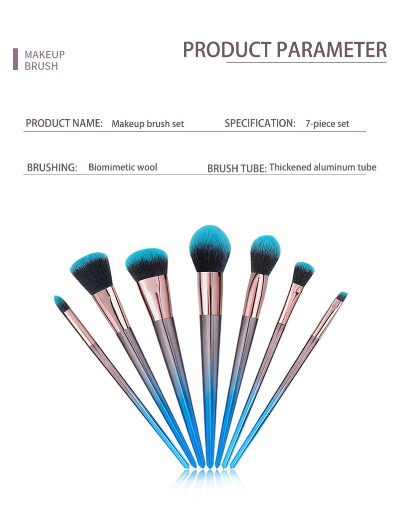 A set of 7 gradient blue makeup brushes