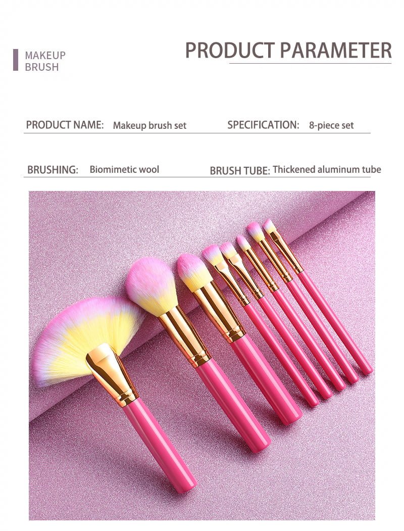 8 pink and yellow gradient makeup brush set