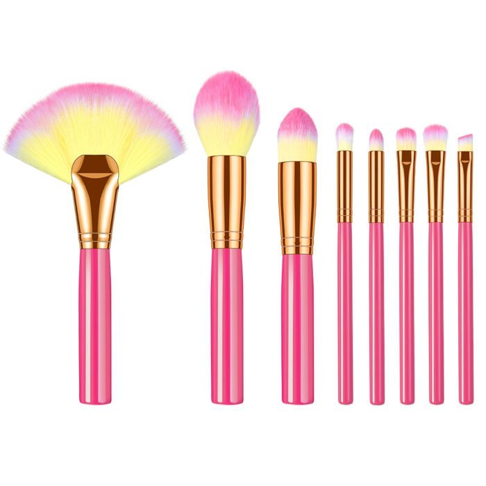 8 pink and yellow gradient makeup brush set