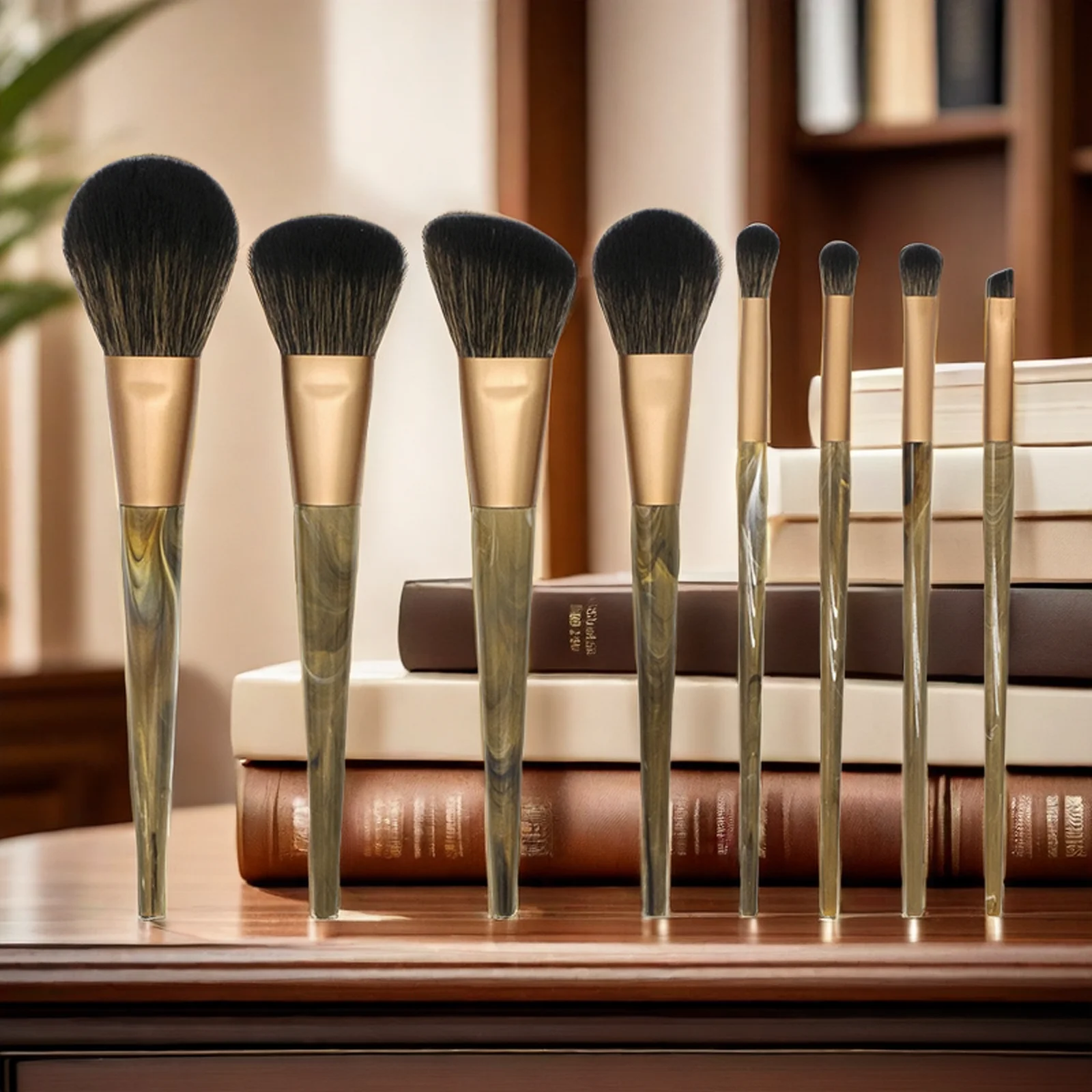 8pcs makeup brushes with marbled resin handles - DADA 8pcs makeup brushes with marbled resin handles