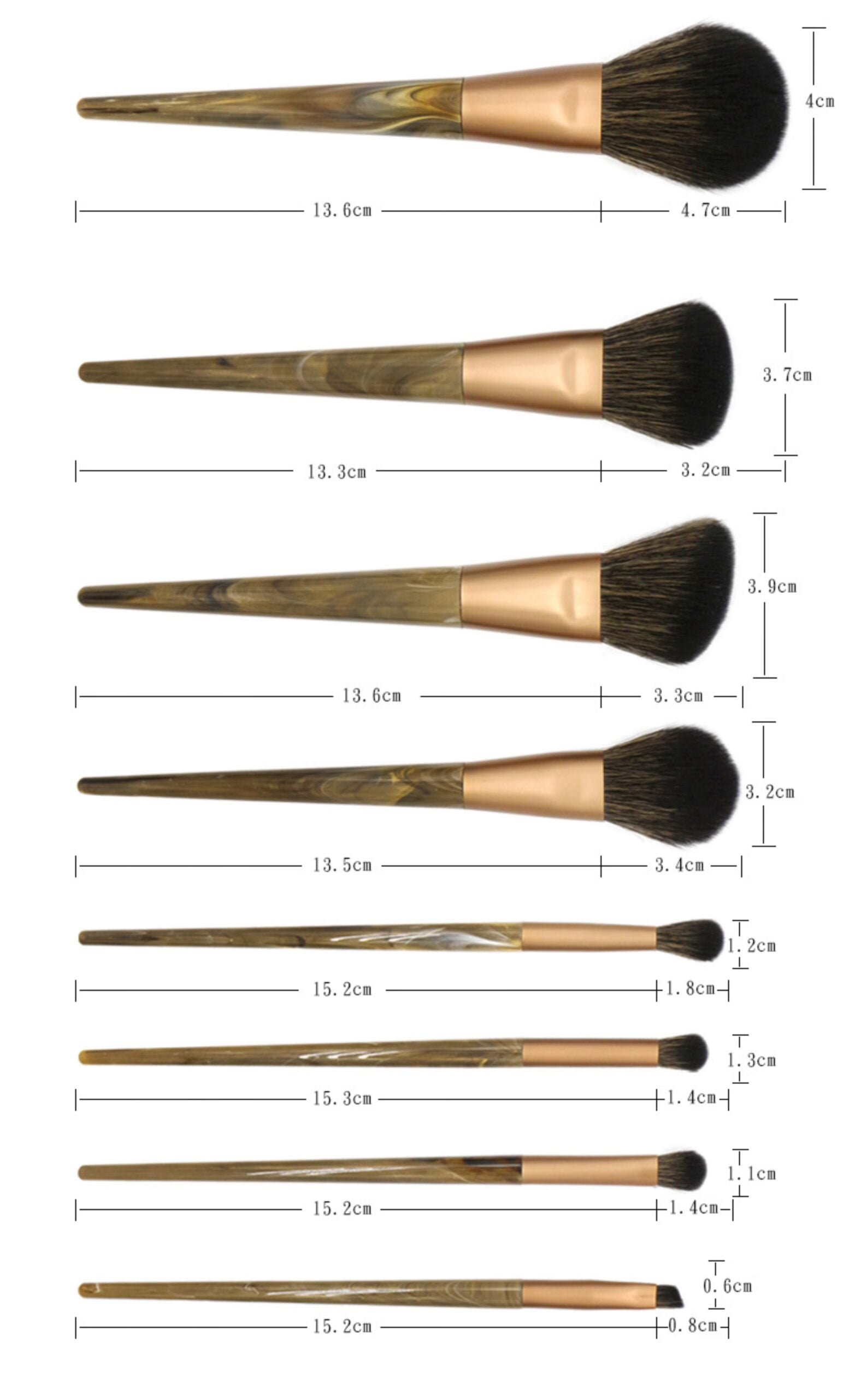 8pcs makeup brushes with marbled resin handles