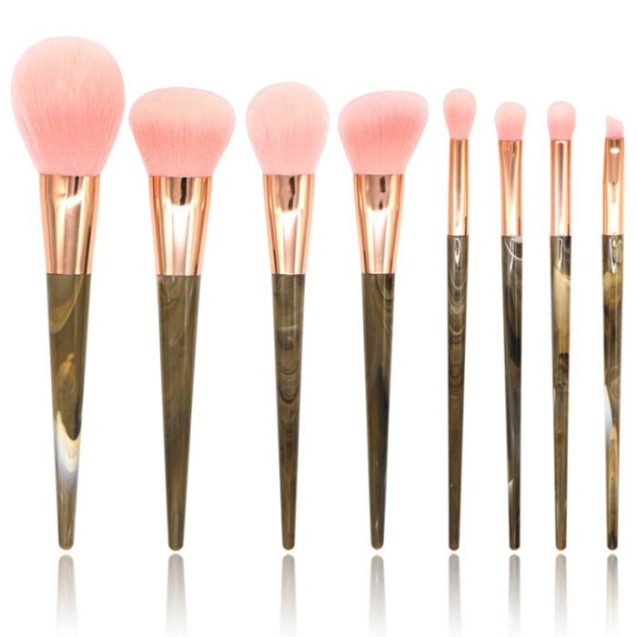 8pcs makeup brushes with marbled resin handles