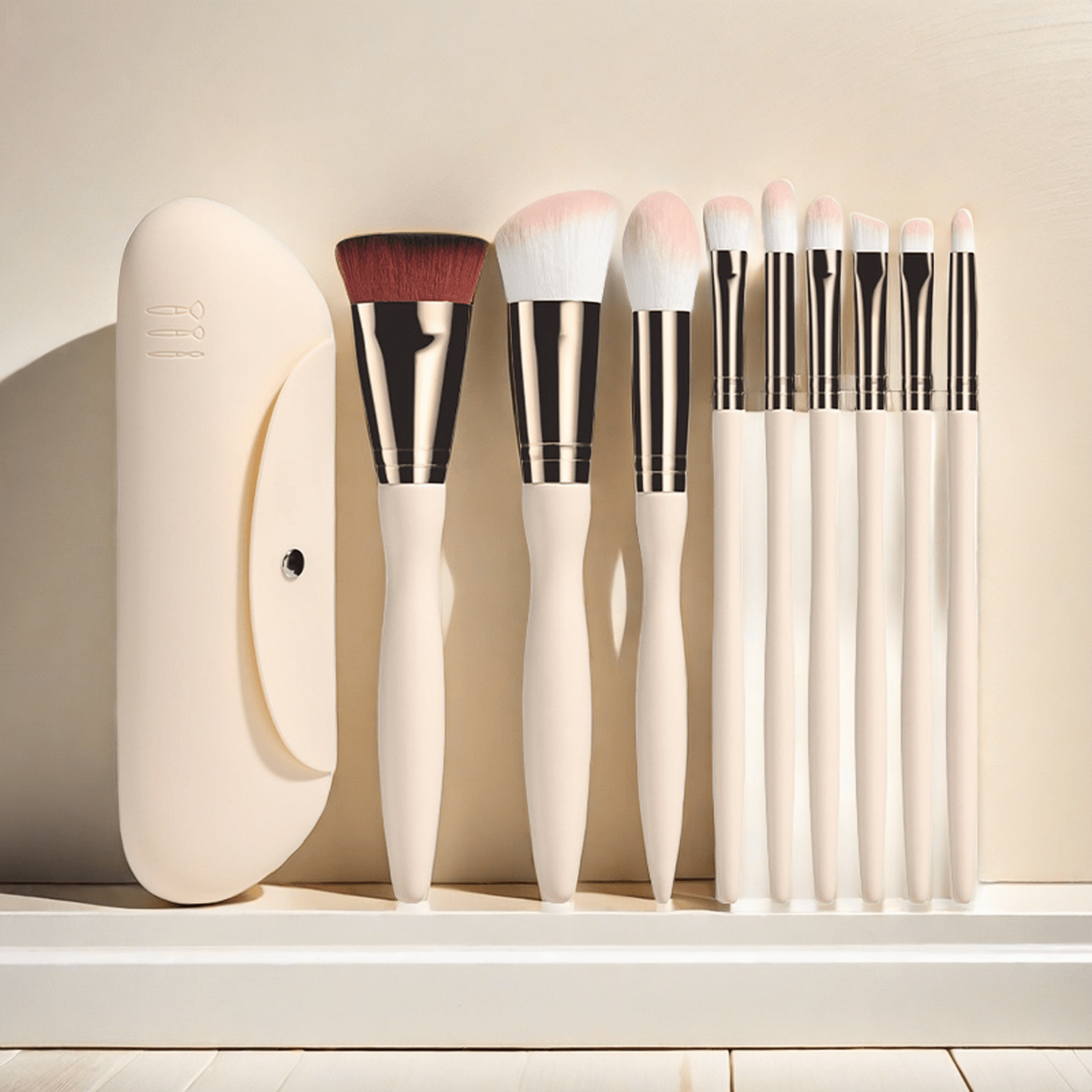 9 beige S-curve makeup brush set