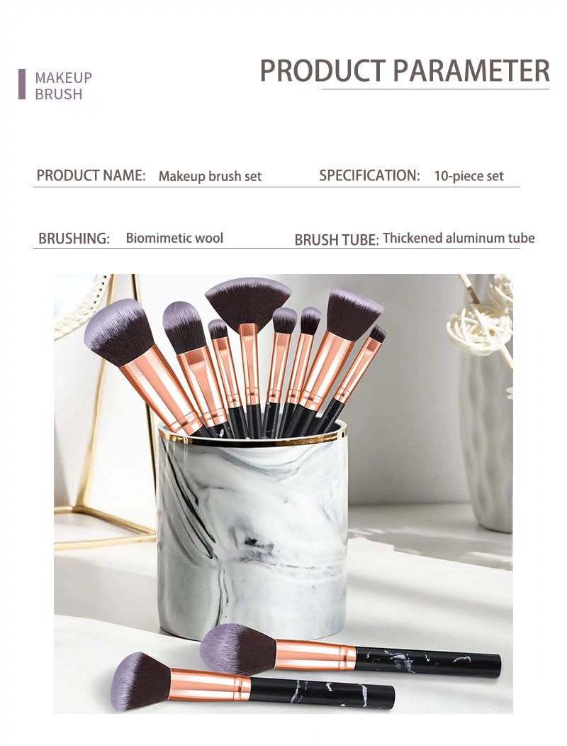 10-piece marble patterned makeup brush set