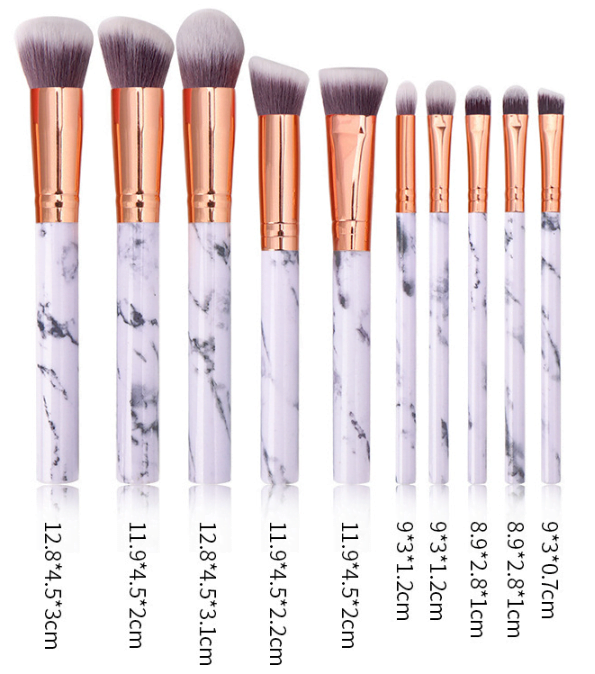 10-piece marble patterned makeup brush set