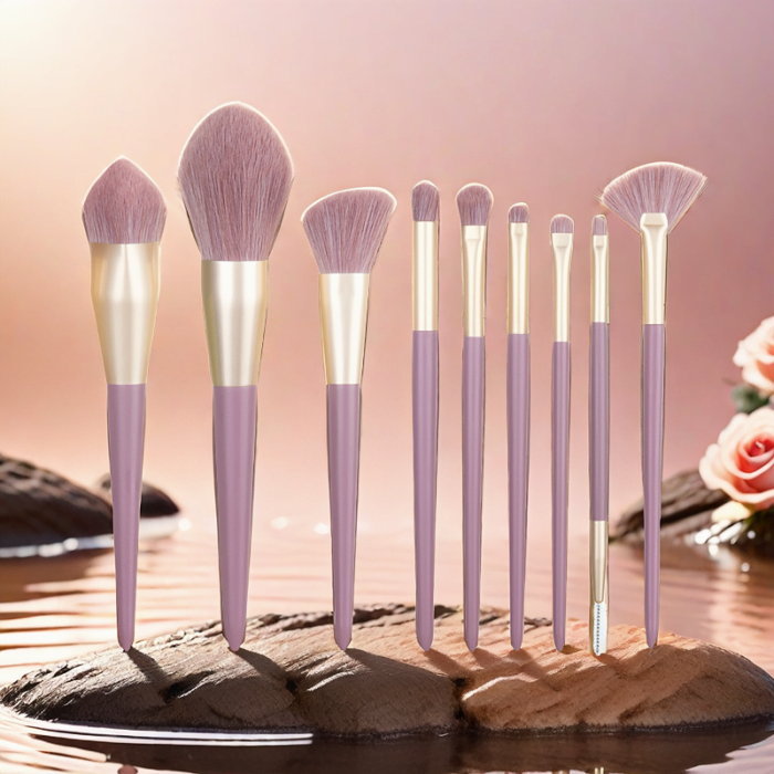 9 purple handle makeup brush set