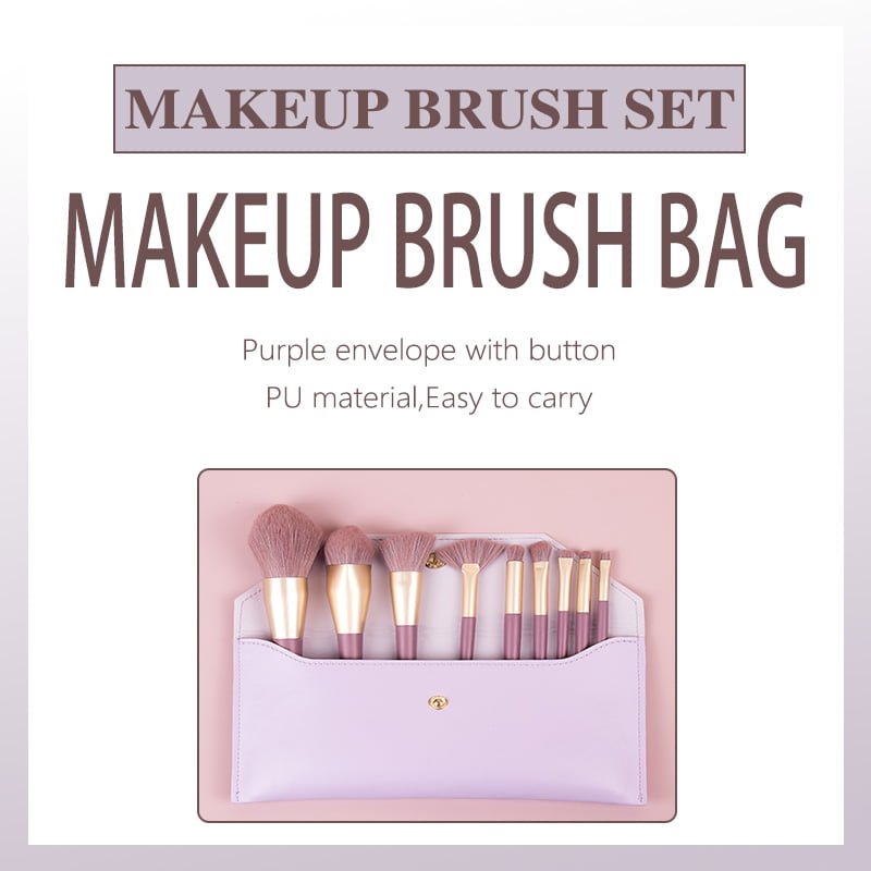 9 purple handle makeup brush set