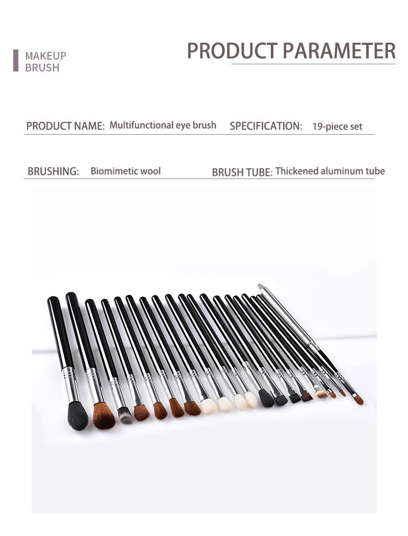 Complete Cosmetic Brush Set with Black Wooden Handle