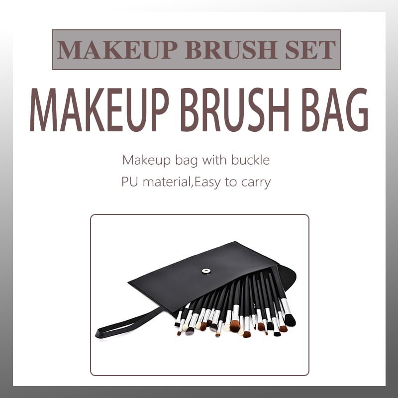 Complete Cosmetic Brush Set with Black Wooden Handle