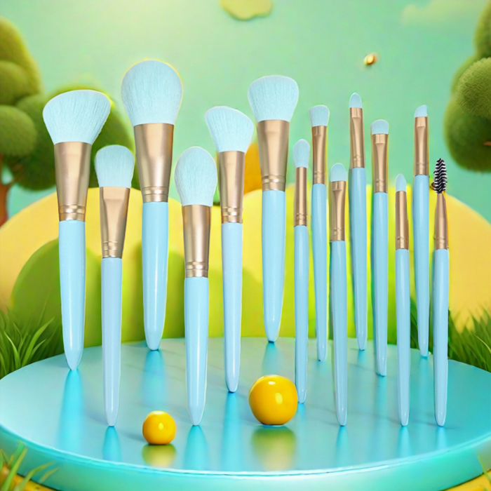 Light blue 14 makeup brush set