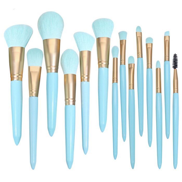 Light blue 14 makeup brush set