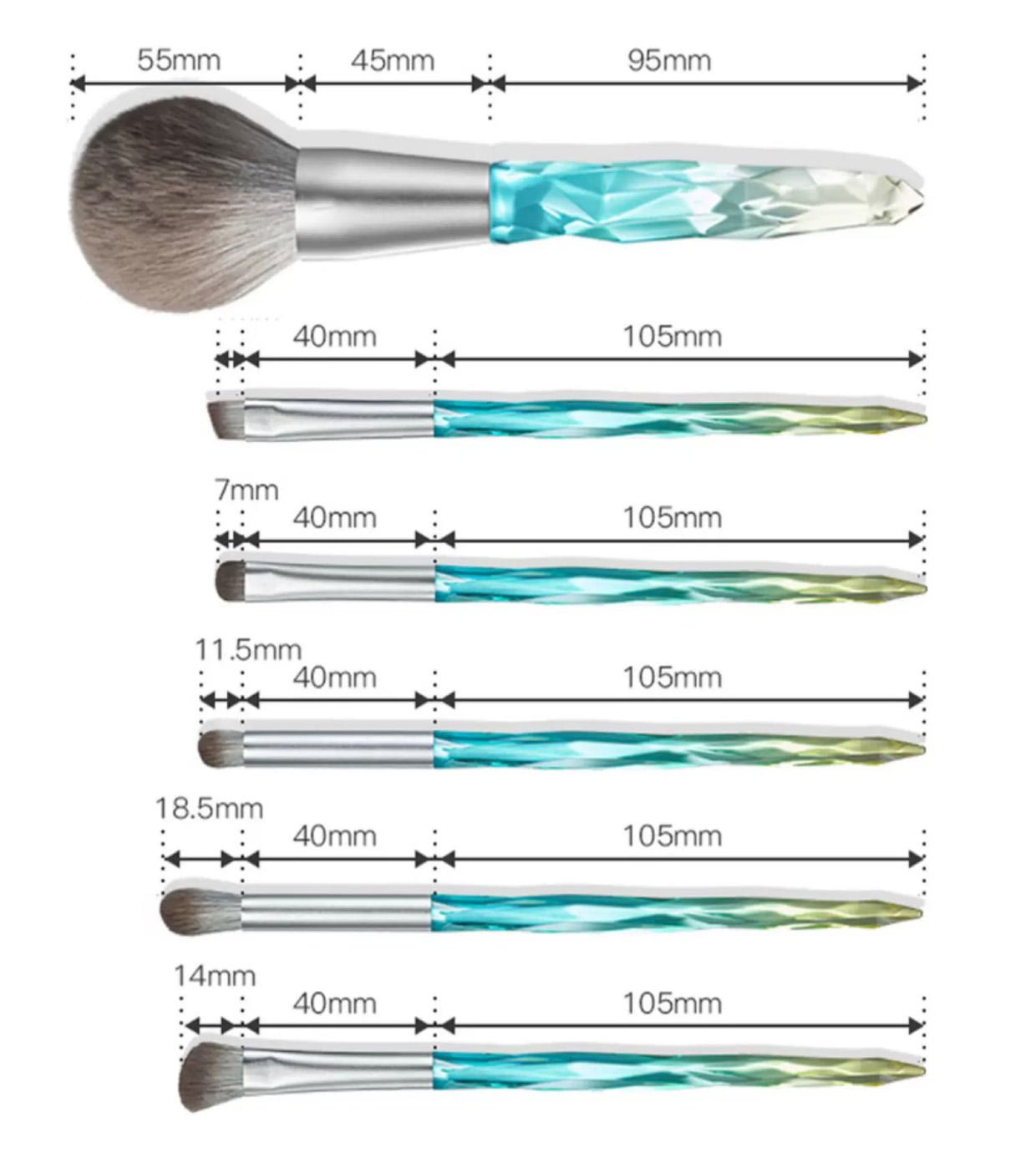 Makeup Brush Set With Crystal Handle