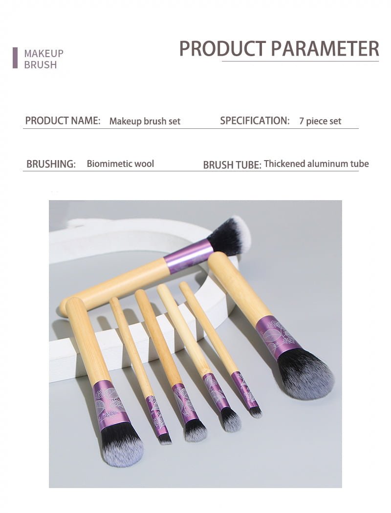 Makeup brush set with 7 bamboo handles