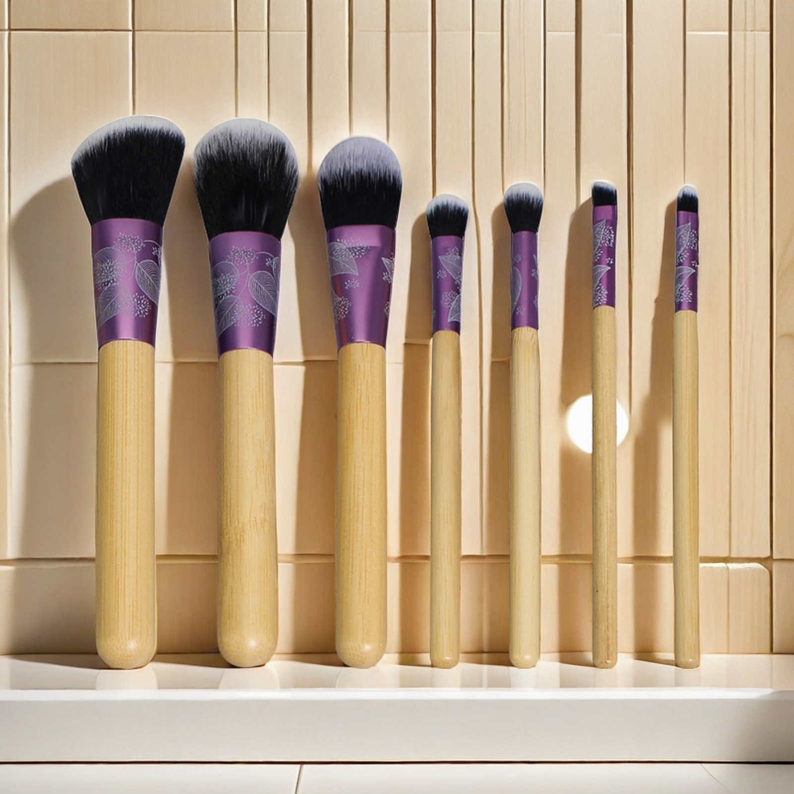 Makeup brush set with 7 bamboo handles