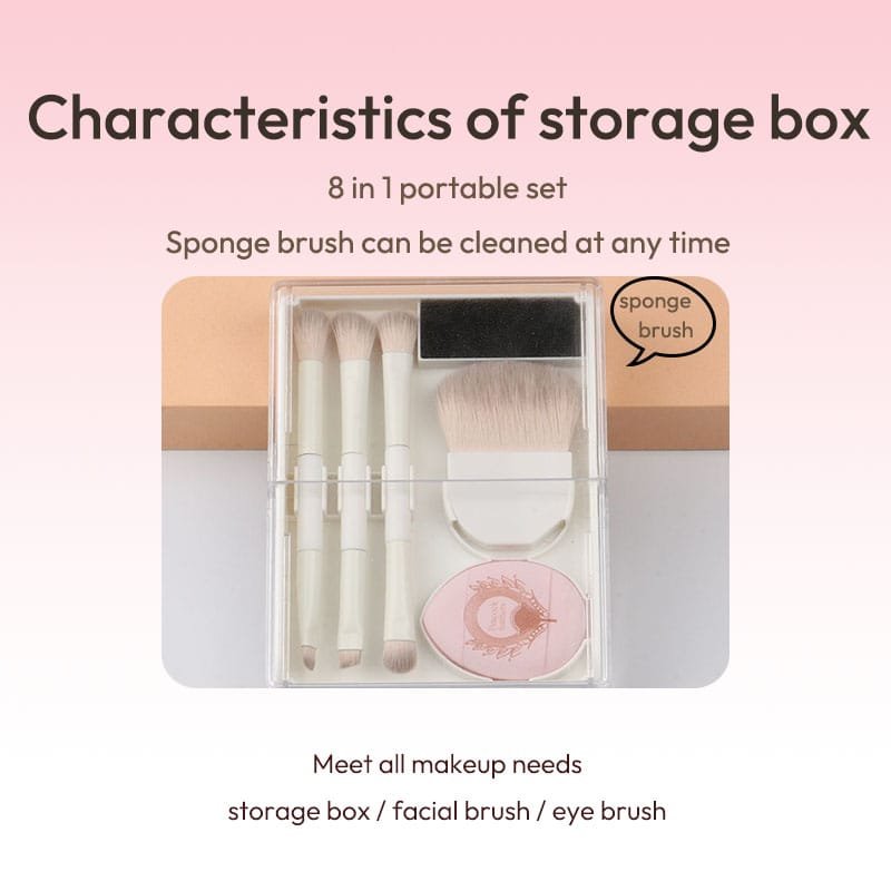 New Push Pull Mini Storage Box 8-in-1 Portable Makeup Brush