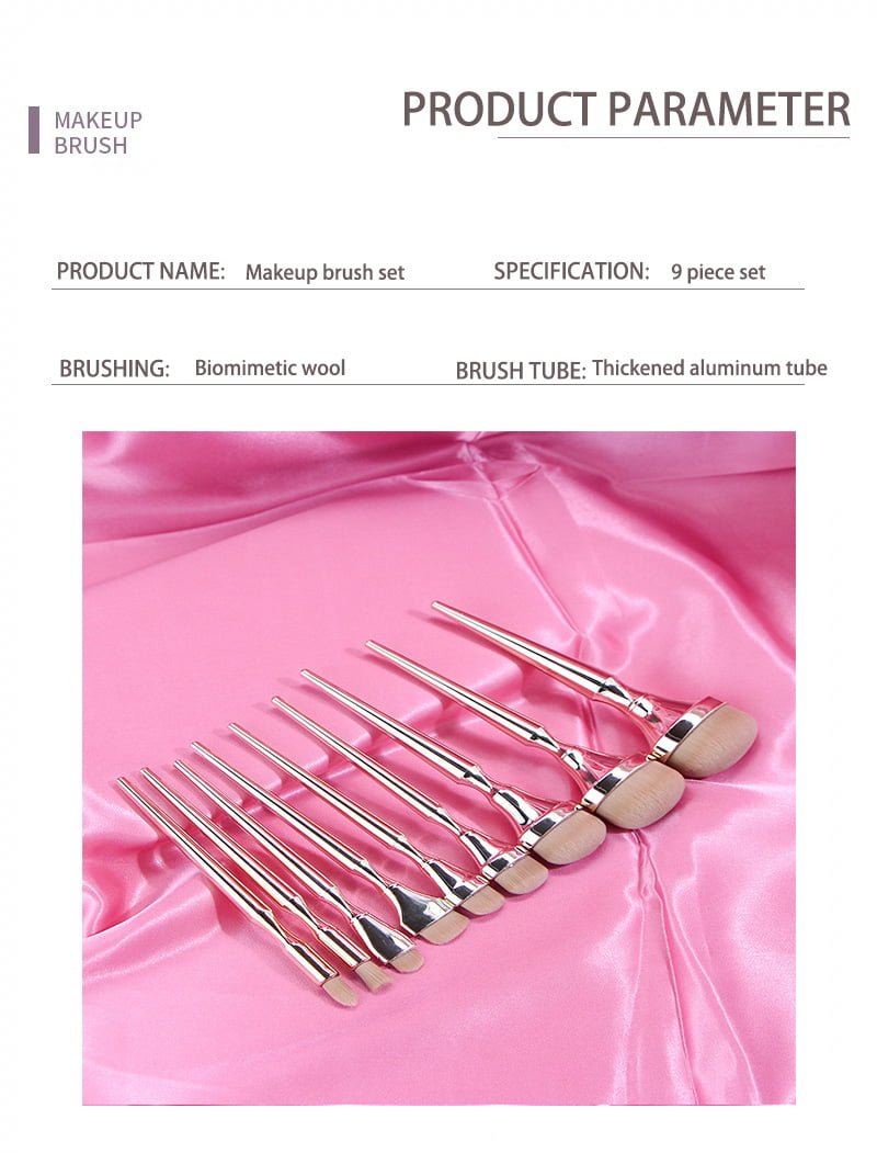 Rose gold 9 makeup brush set