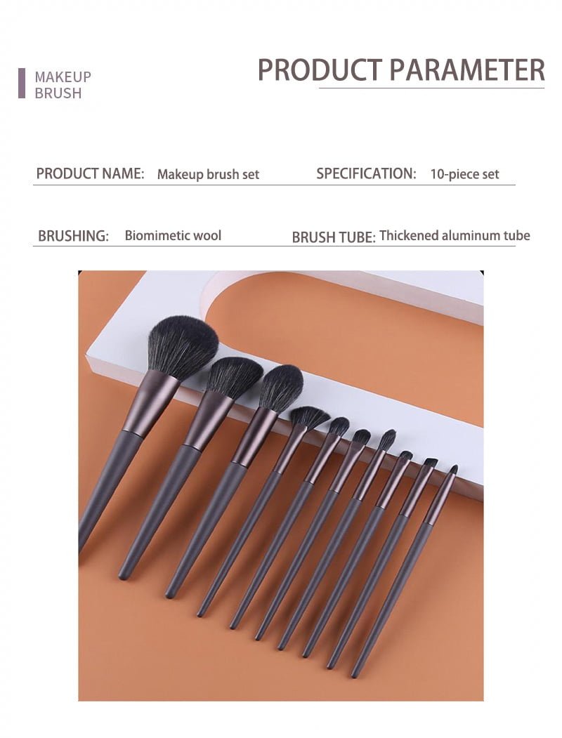 Set of 10 grey makeup brushes