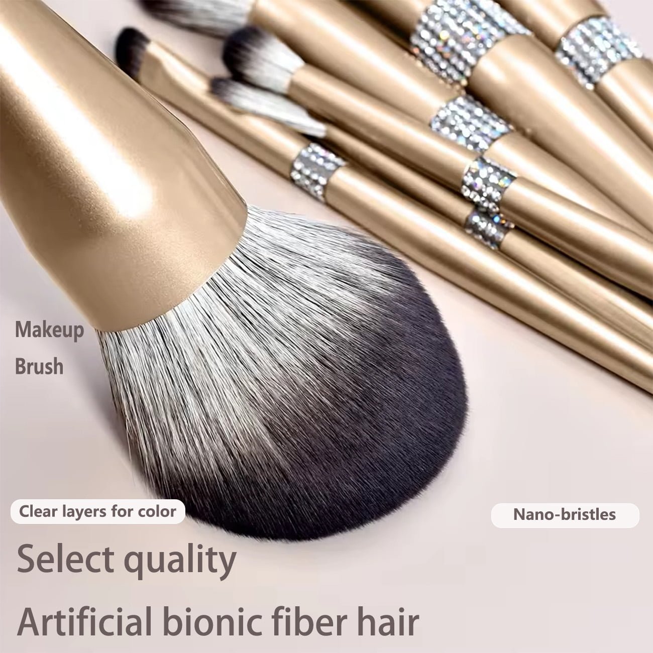 Set of 12pcs Champagne Gold Soft Hair Makeup Brushes