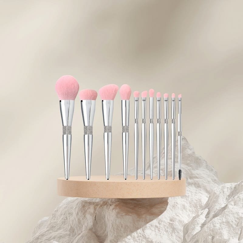 Silver makeup brushes With Drill Soft Bristles