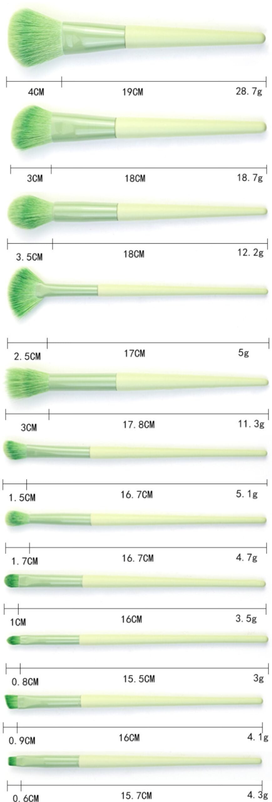 11 green soft makeup brushes