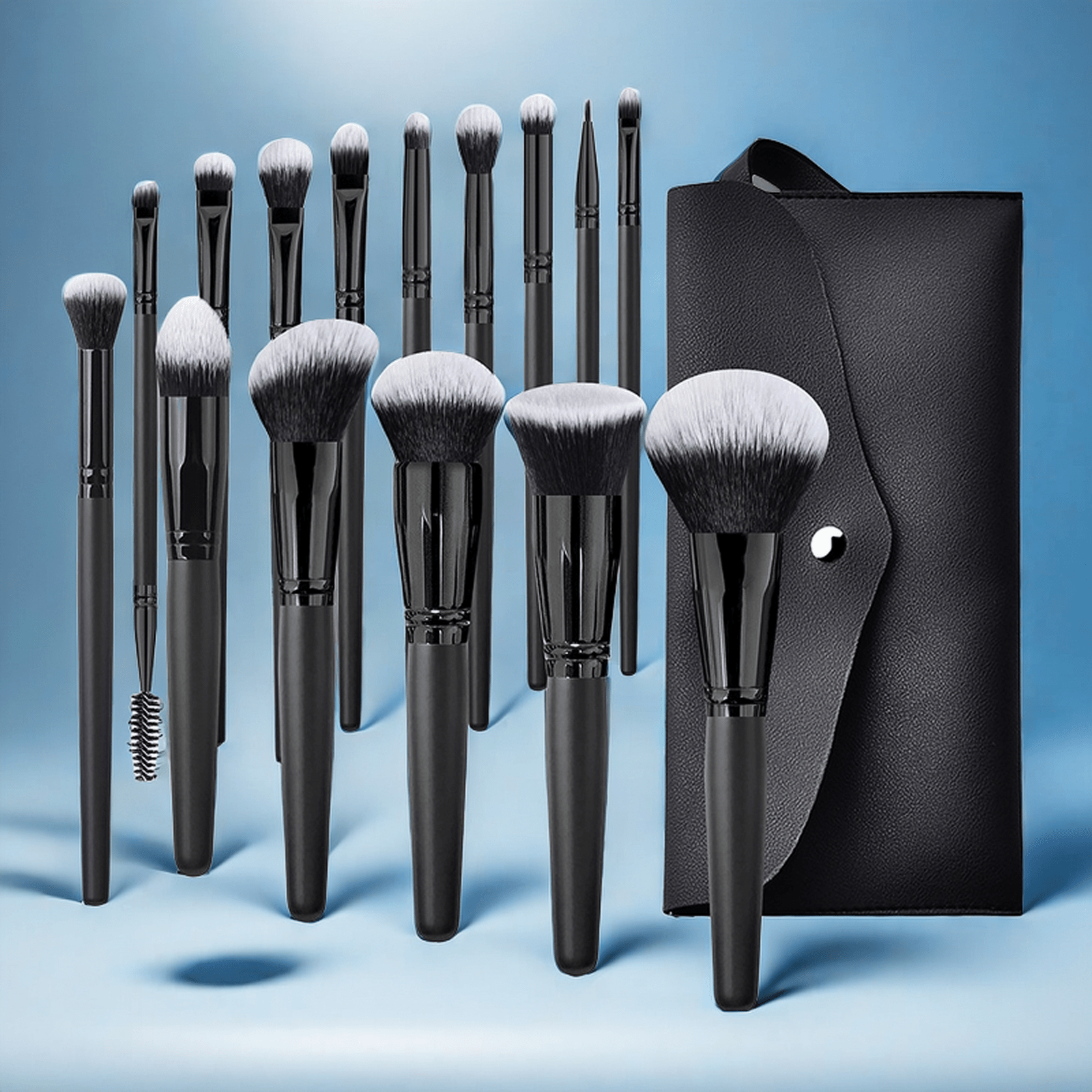 15 sets of premium black makeup brushes