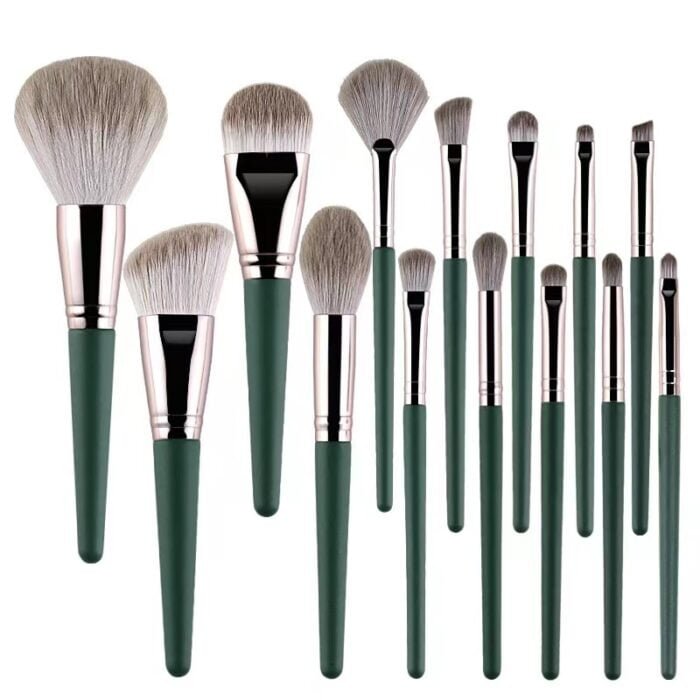 14pcs Dark Green Makeup Brushes