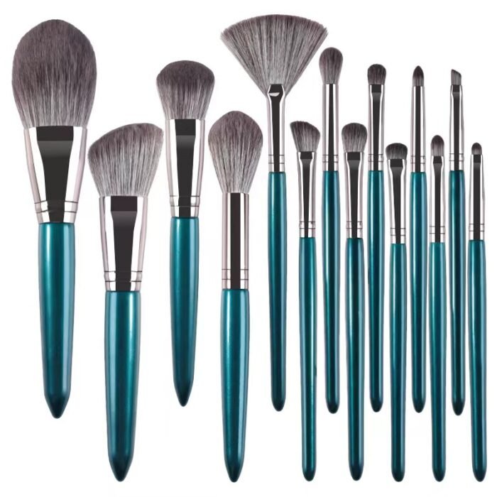 14pcs Dark Green Makeup Brushes