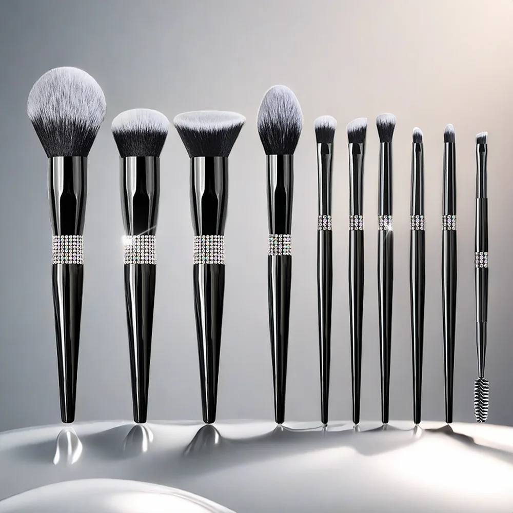 10pcs black makeup brush set with drill
