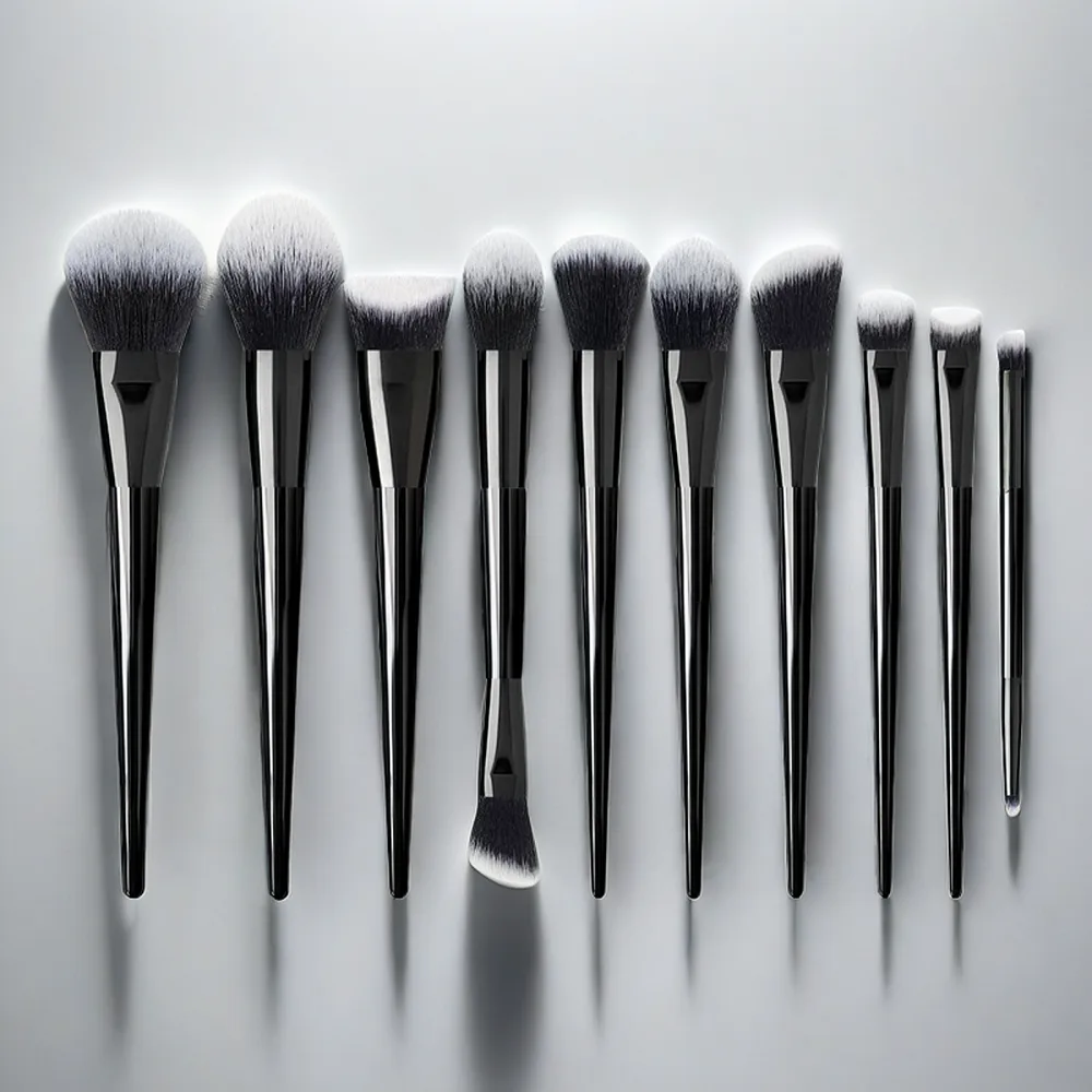 10pcs soft hair makeup brush sets with black handle