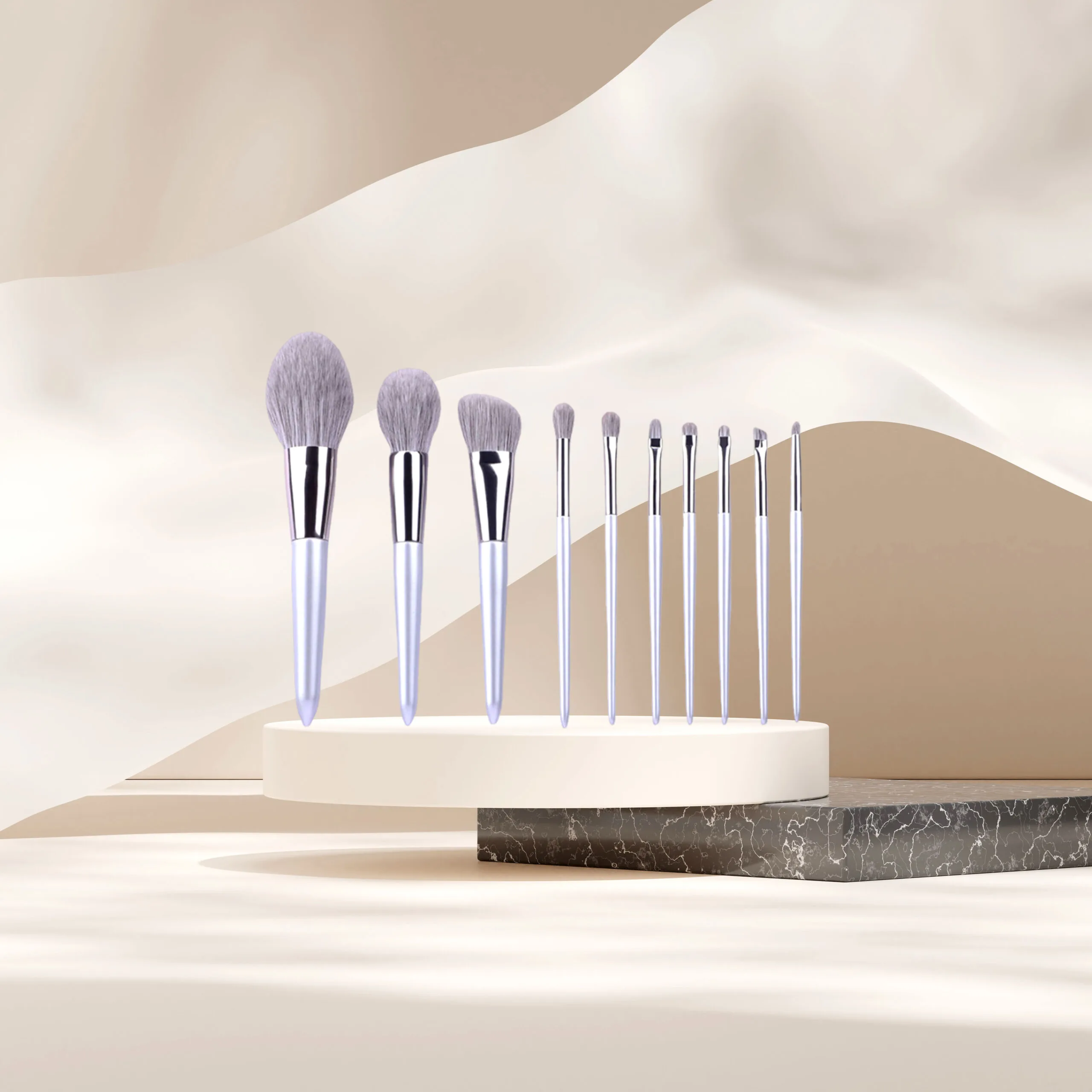 12 pcs of moonlight snow silver makeup brush set