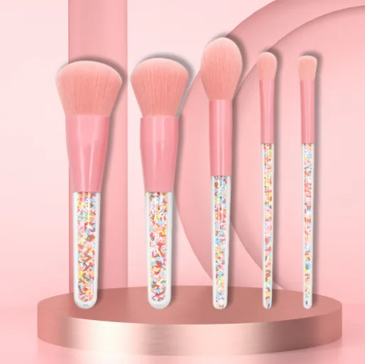 5pcs Pink Ice Cream Rainbow Brush with Rhinestones